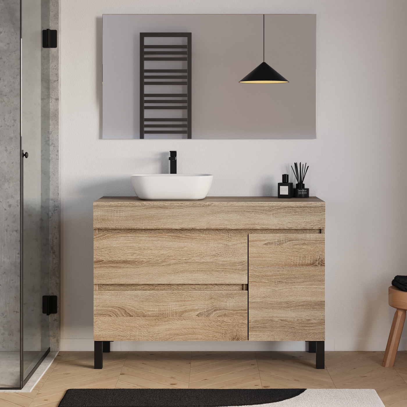 Meuble salle de bain LAZARO 120cm cambrian avec vasque gauche zeus miroir
