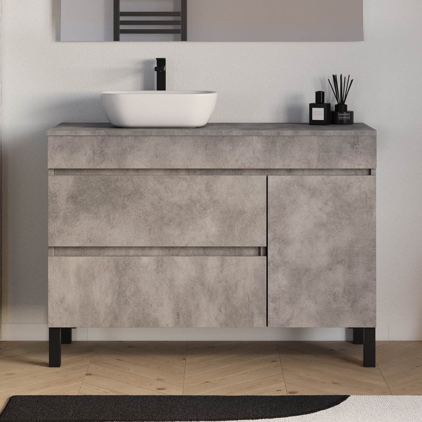Meuble salle de bain LAZARO 120cm ciment avec vasque  gauche zeus
