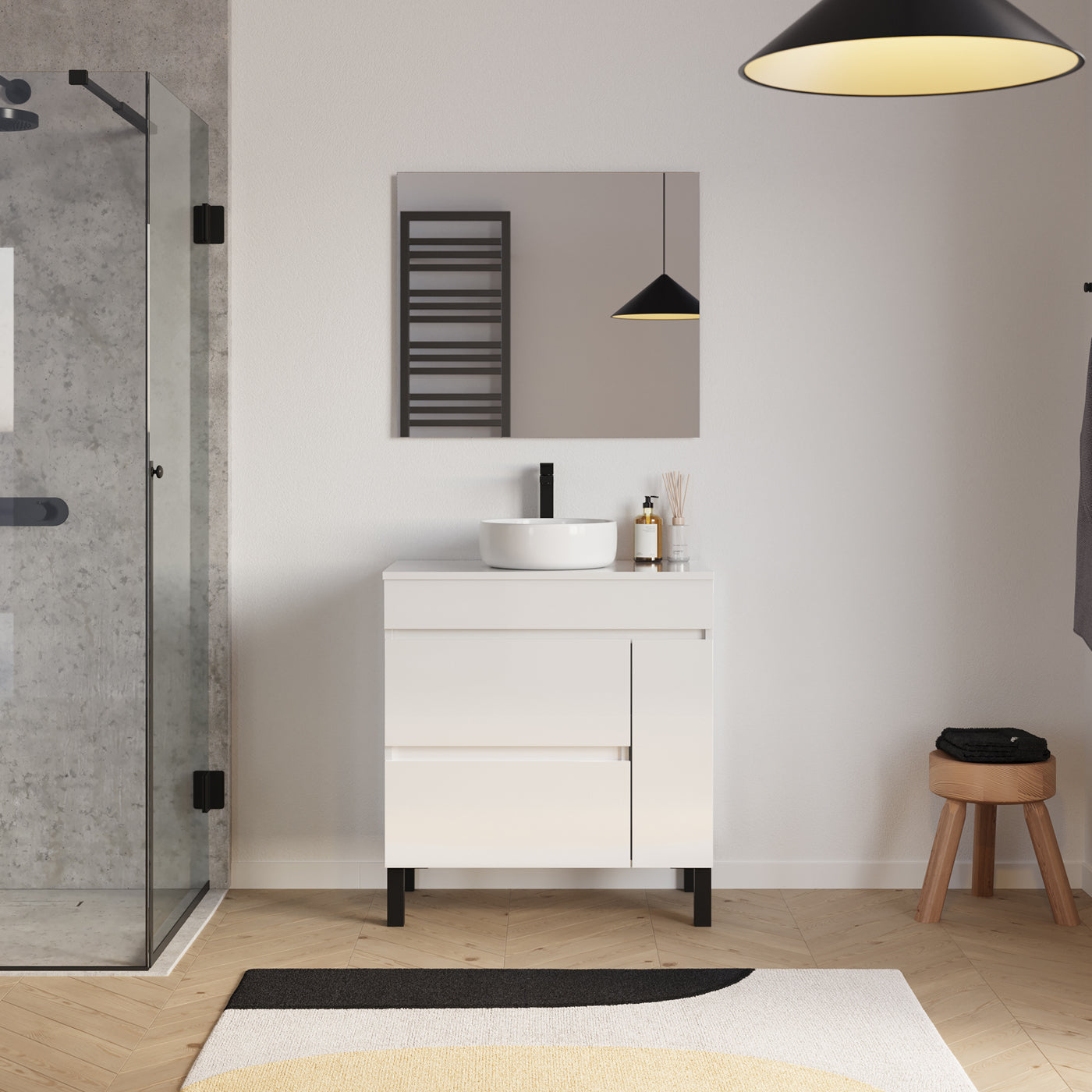 Ensemble Meuble salle de bain LAZARO 80cm blanc avec vasque ares miroir