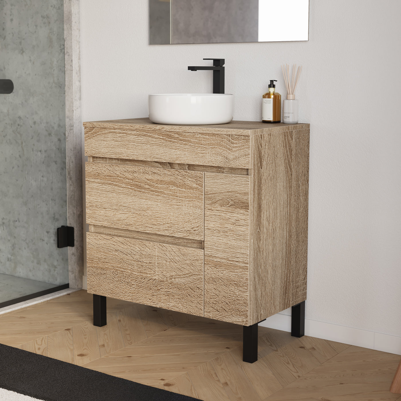 Meuble salle de bain LAZARO 80cm cambrian vasque ares vue profil