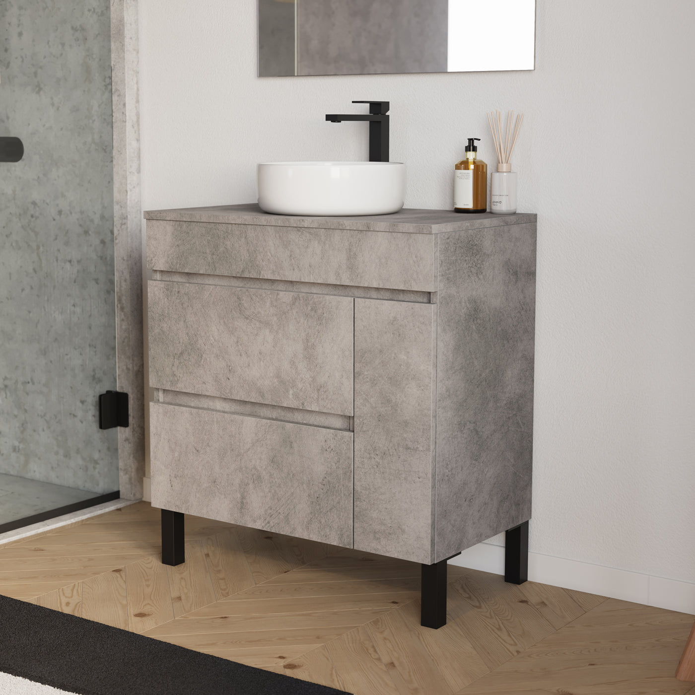 Meuble salle de bain LAZARO 80cm ciment vasque ares vue profil