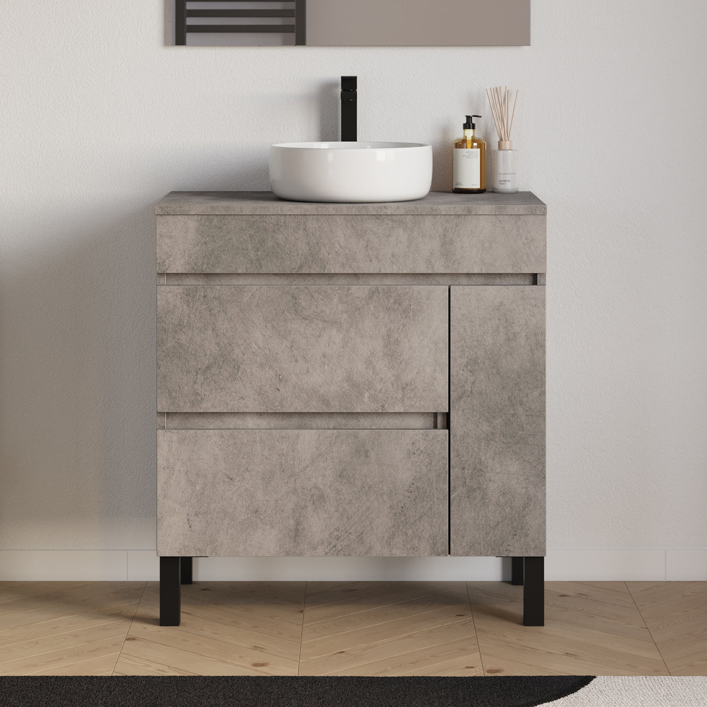 Meuble salle de bain LAZARO 80cm ciment avec vasque ares