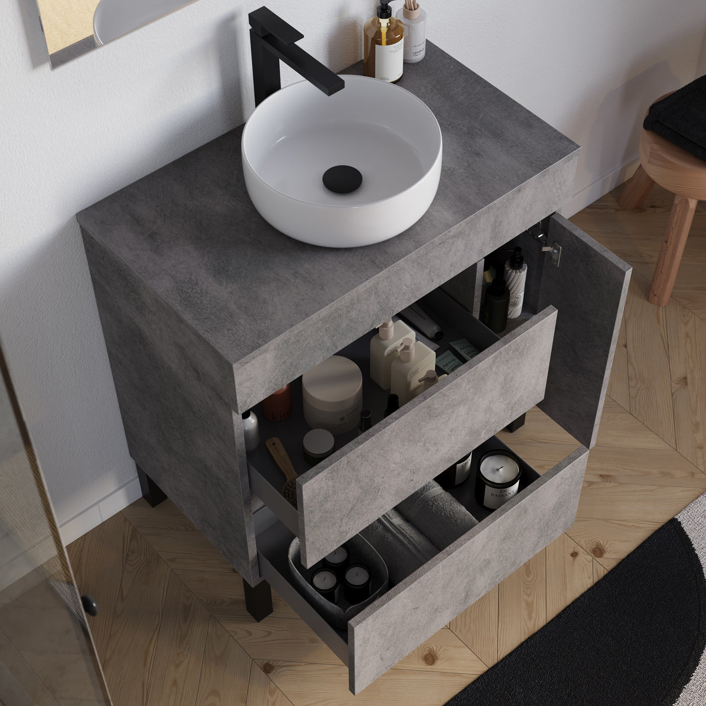Meuble salle de bain LAZARO 80cm ciment vasque zeus vue dessus