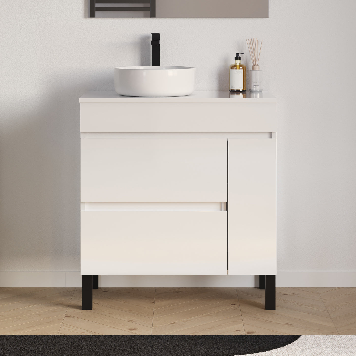Meuble salle de bain LAZARO 80cm blanc avec vasque ares gauche