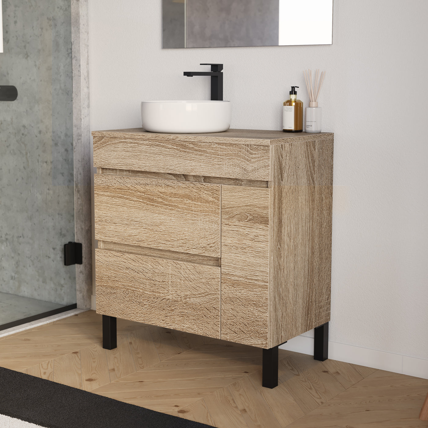Meuble salle de bain LAZARO 80cm cambrian vasque ares gauche vue profil