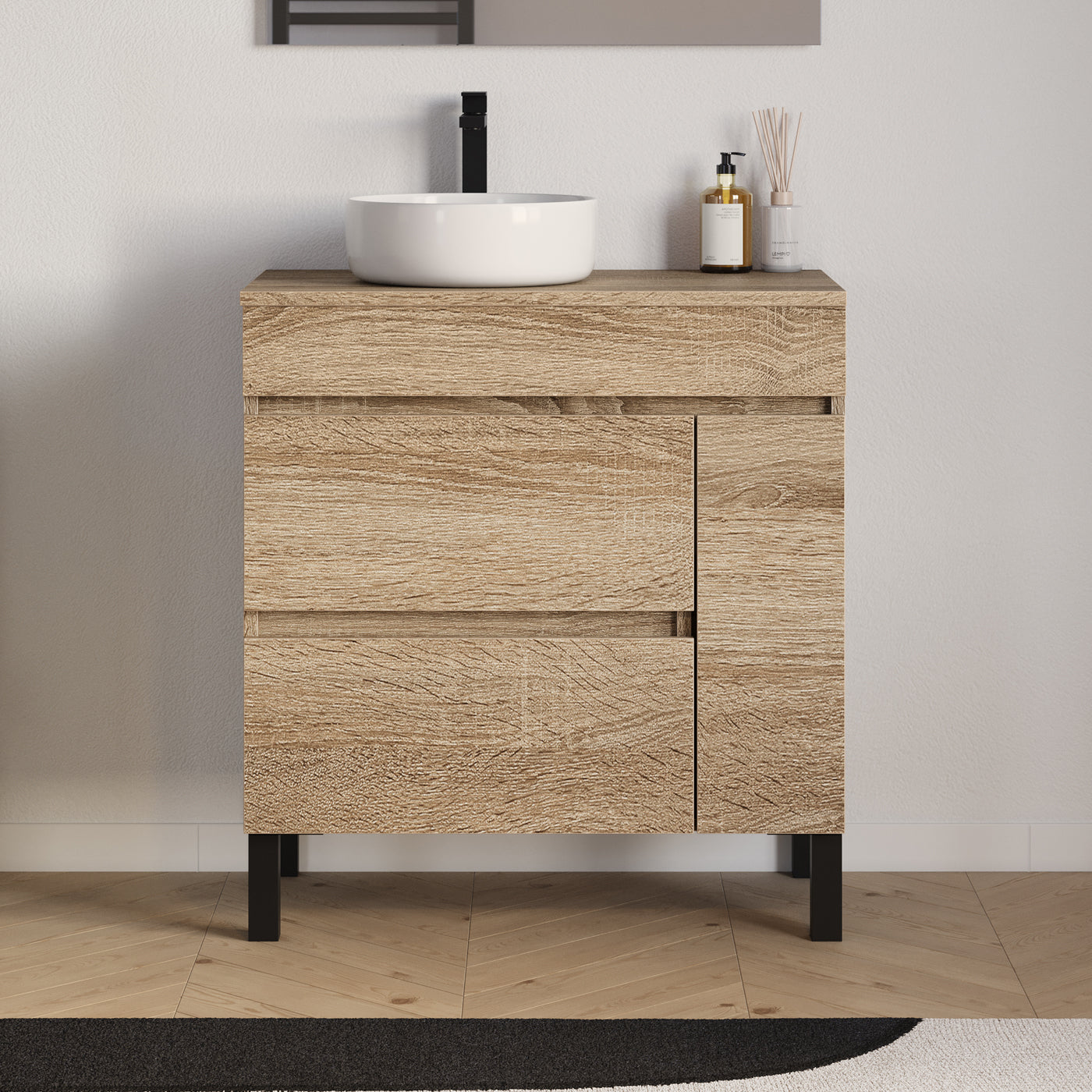 Meuble salle de bain LAZARO 80cm cambrian  avec vasque ares gauche
