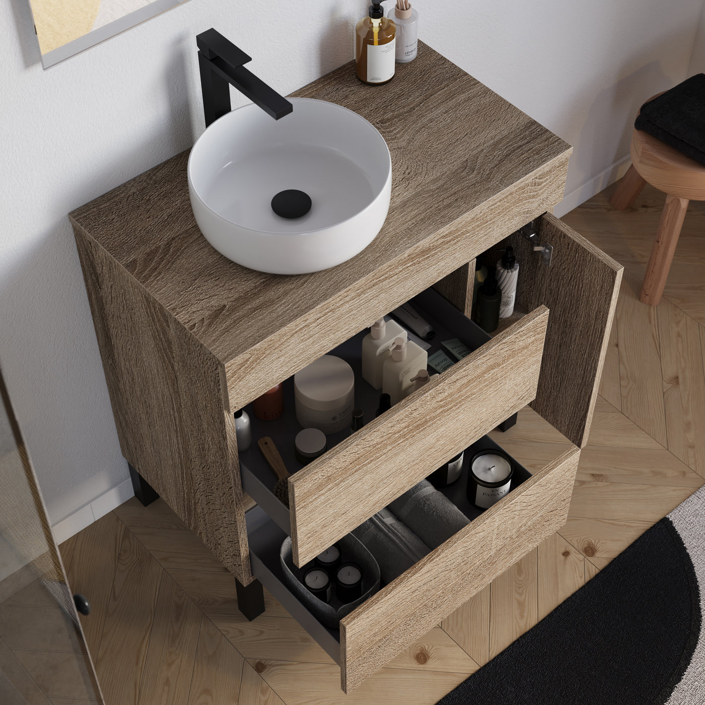 Meuble salle de bain LAZARO 80cm cambrian vasque zeus gauche vue dessus