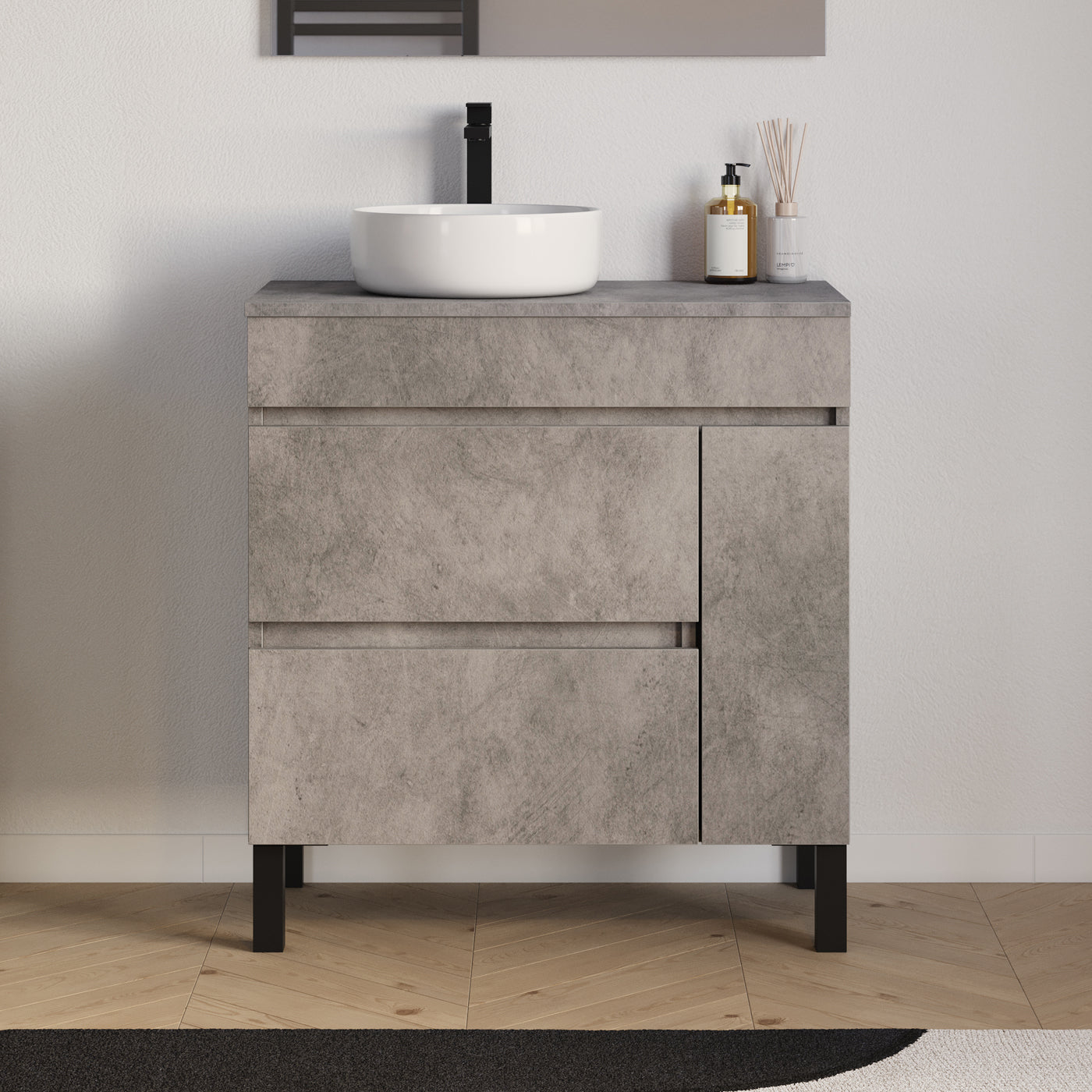 Meuble salle de bain LAZARO 80cm ciment avec vasque ares gauche