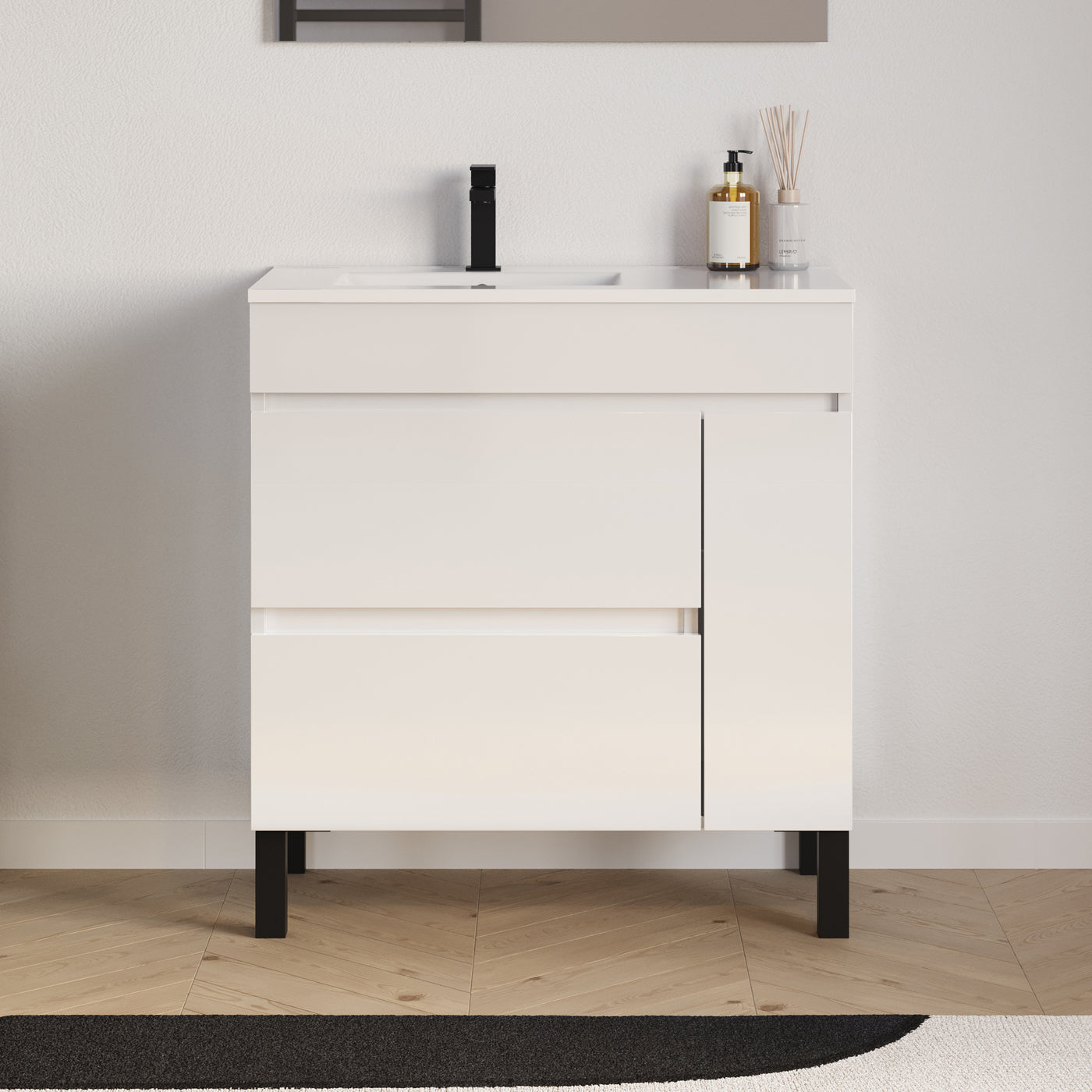 Meuble salle de bain LAZARO 80cm blanc vasque gauche
