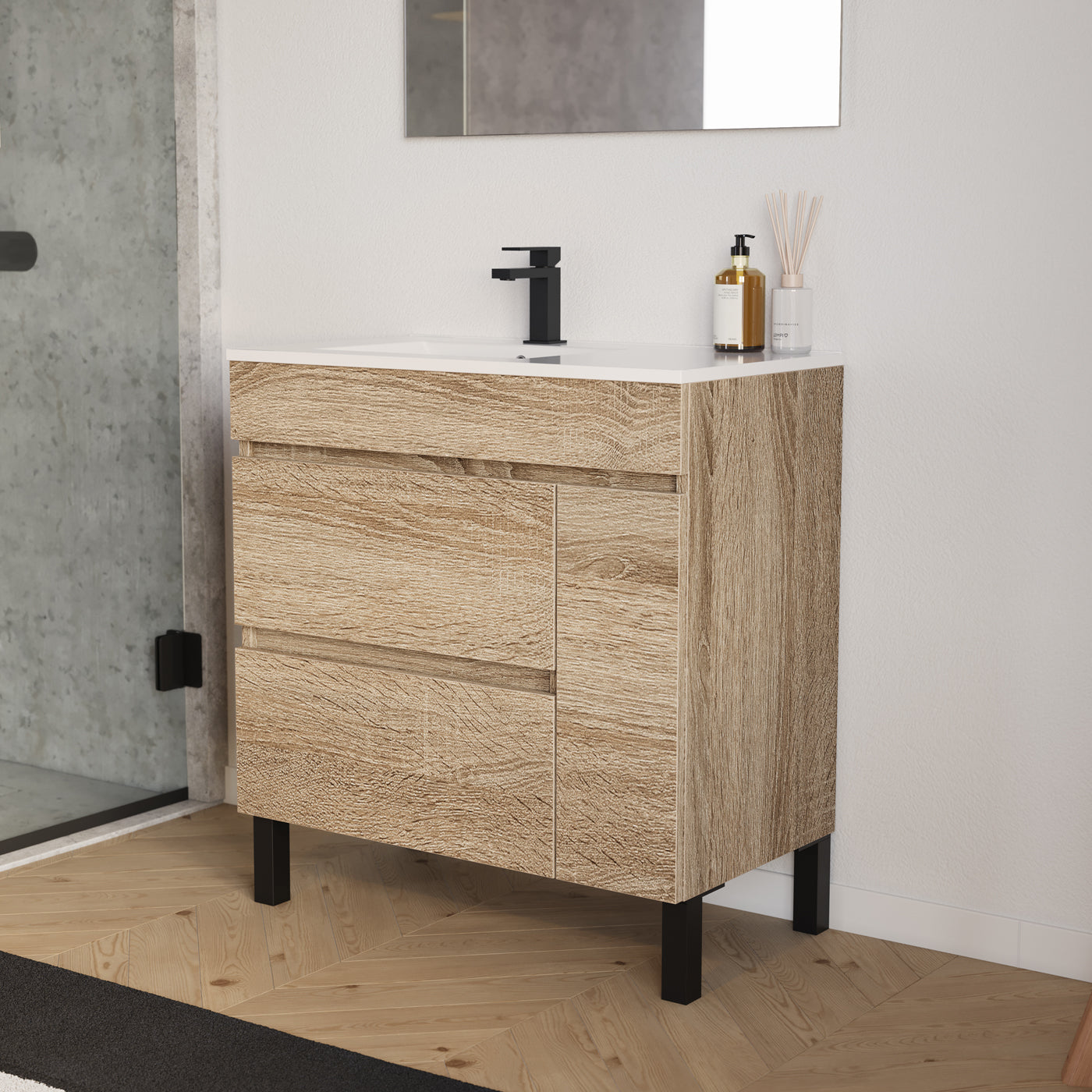 Meuble salle de bain LAZARO 80cm cambrian vasque gauche vue profil