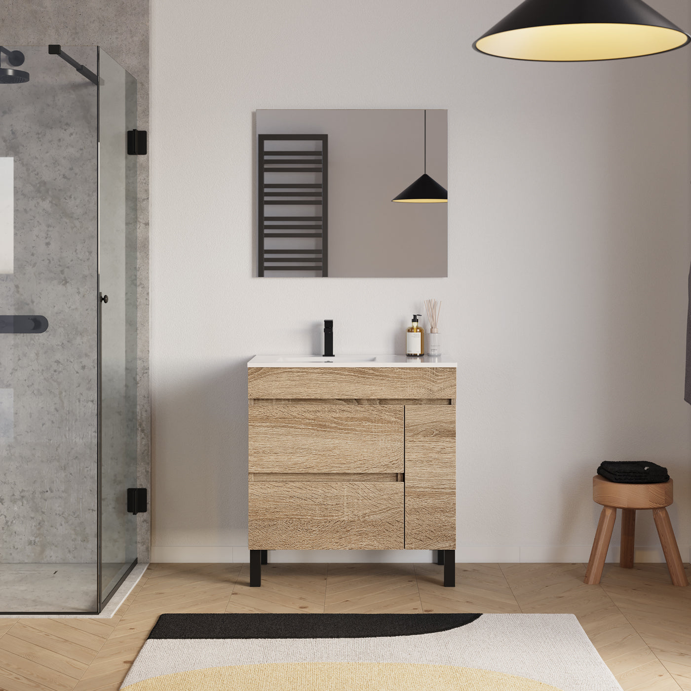 Scène Meuble salle de bain LAZARO 80cm cambrian vasque gauche