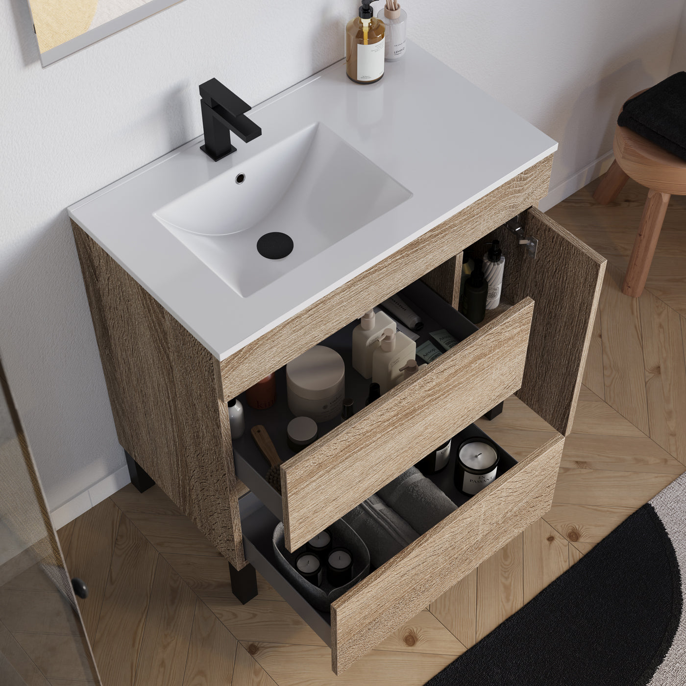 Meuble salle de bain LAZARO 80cm cambrian vasque gauche vue dessus