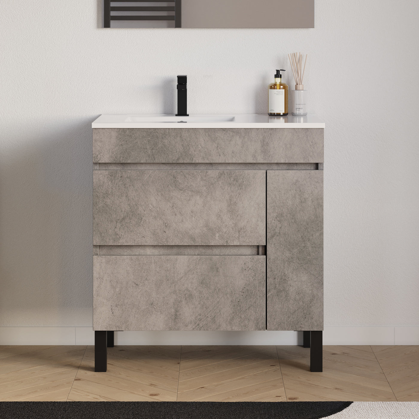 Meuble salle de bain LAZARO 80cm ciment vasque gauche