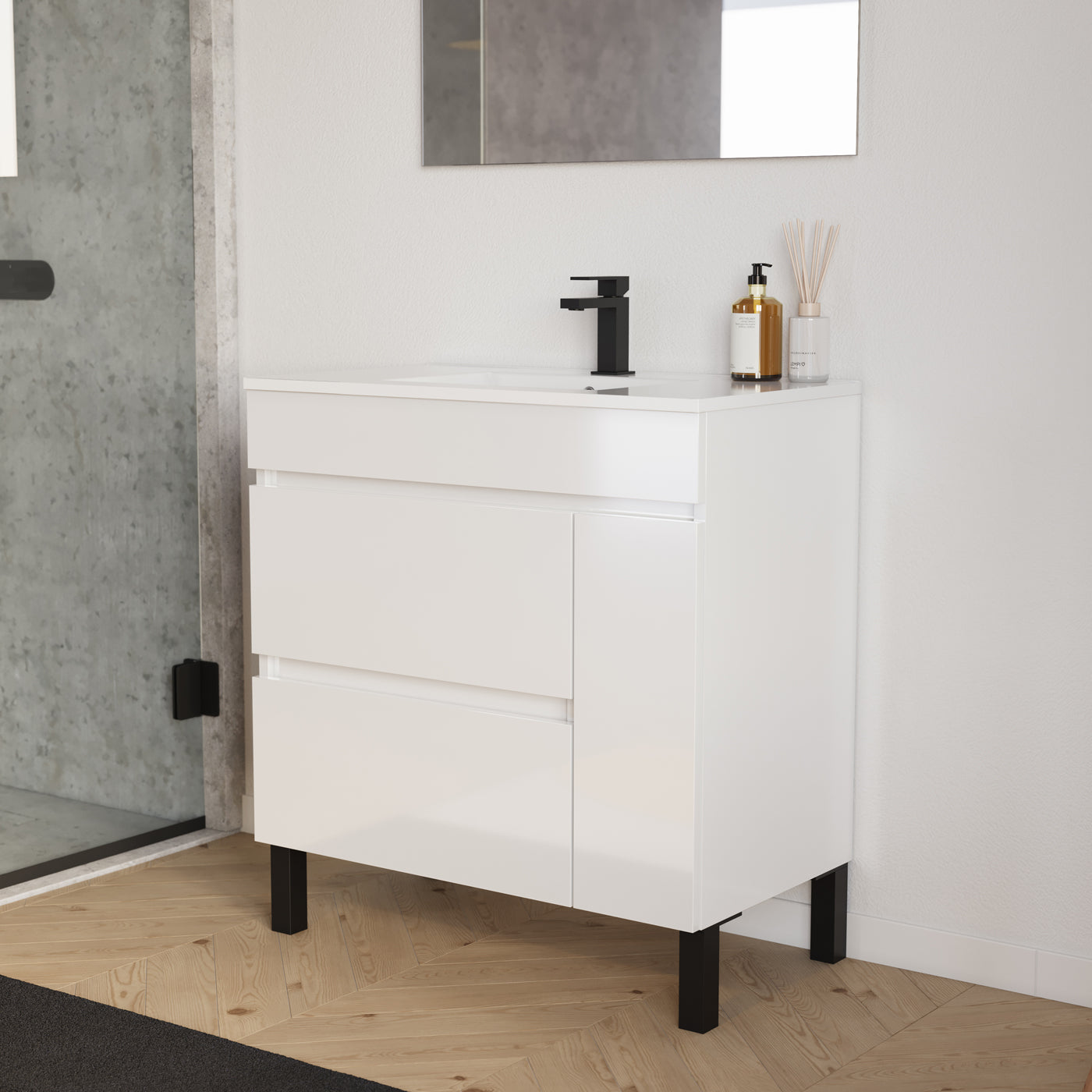 Meuble salle de bain LAZARO 80cm blanc vue profil
