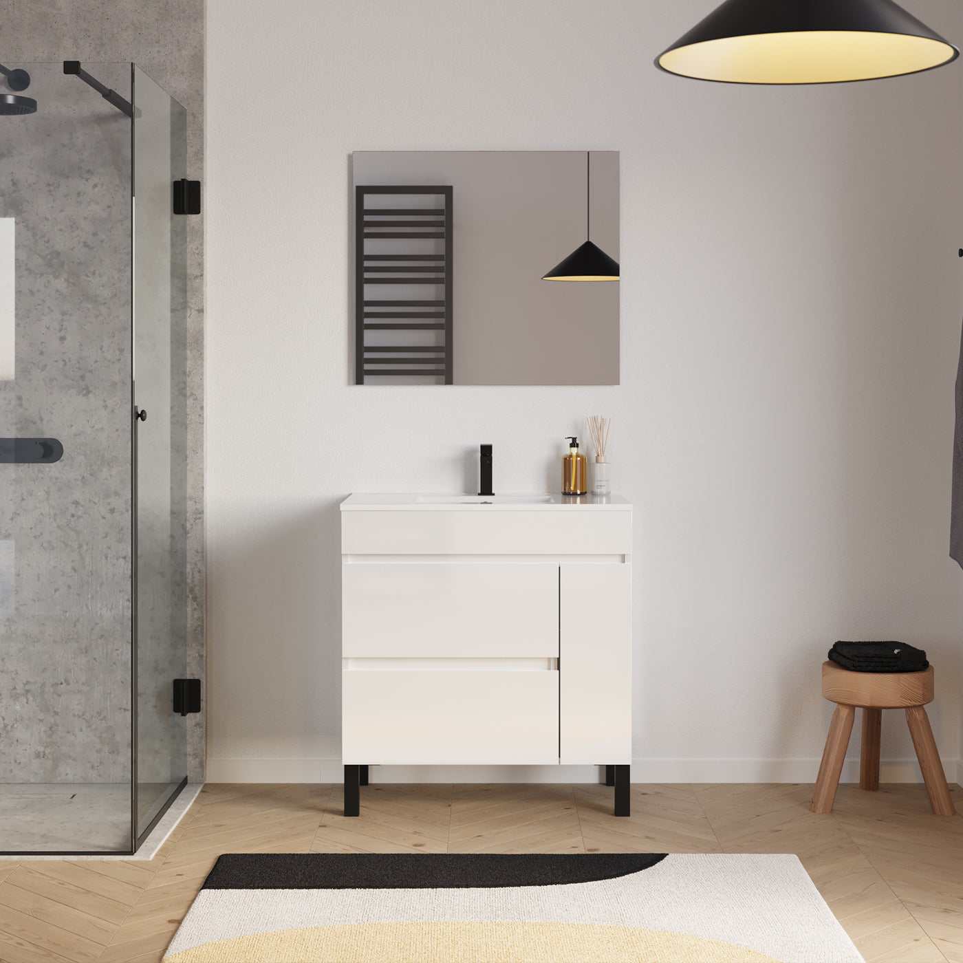 Meuble salle de bain LAZARO 80cm blanc avec miroir