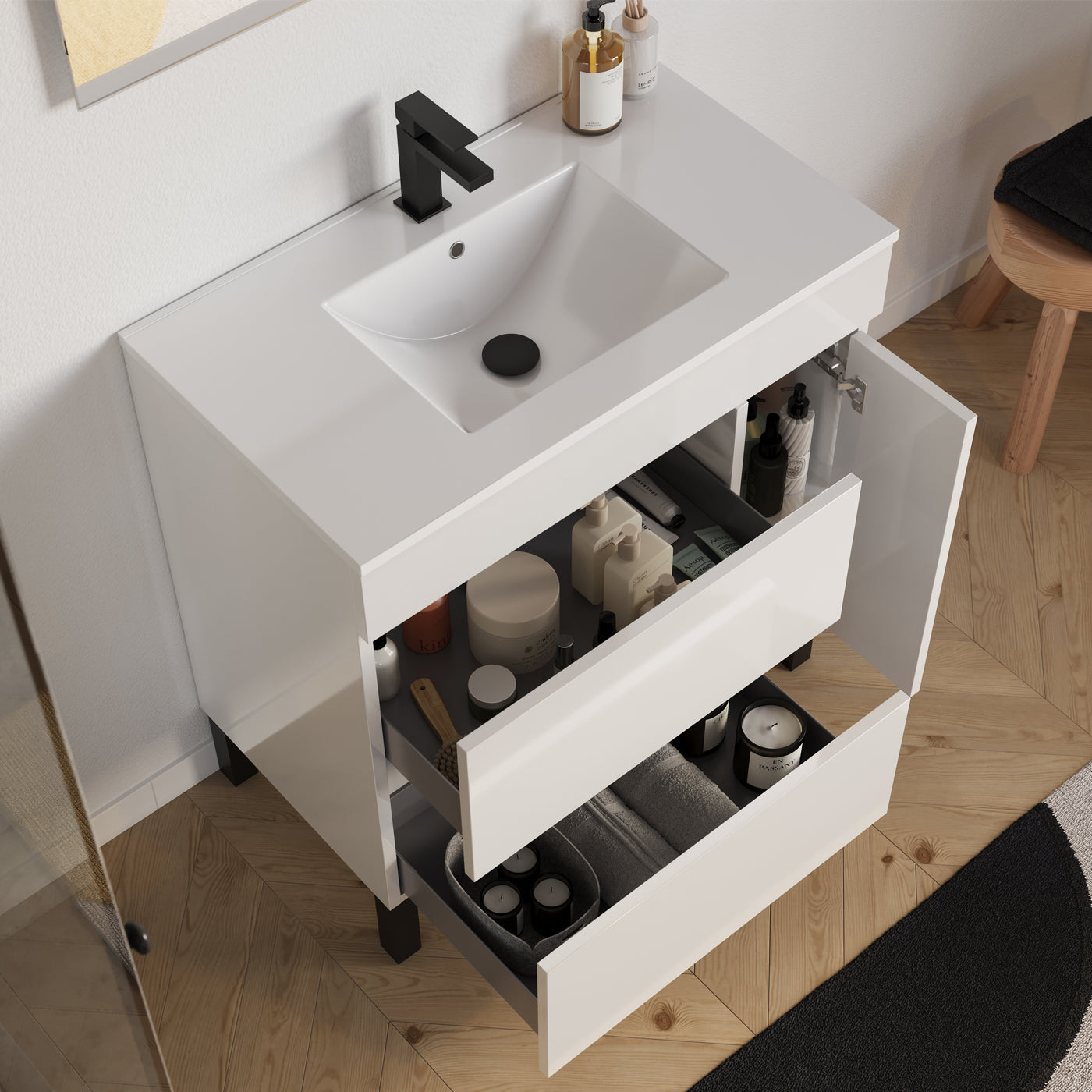 Meuble salle de bain LAZARO 80cm blanc vue dessus