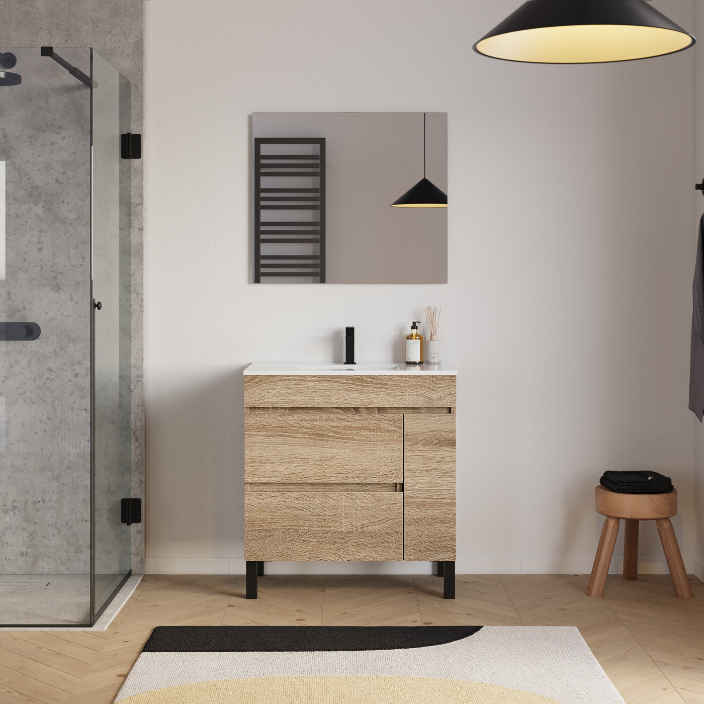 Meuble salle de bain LAZARO 80cm cambrian  avec miroir