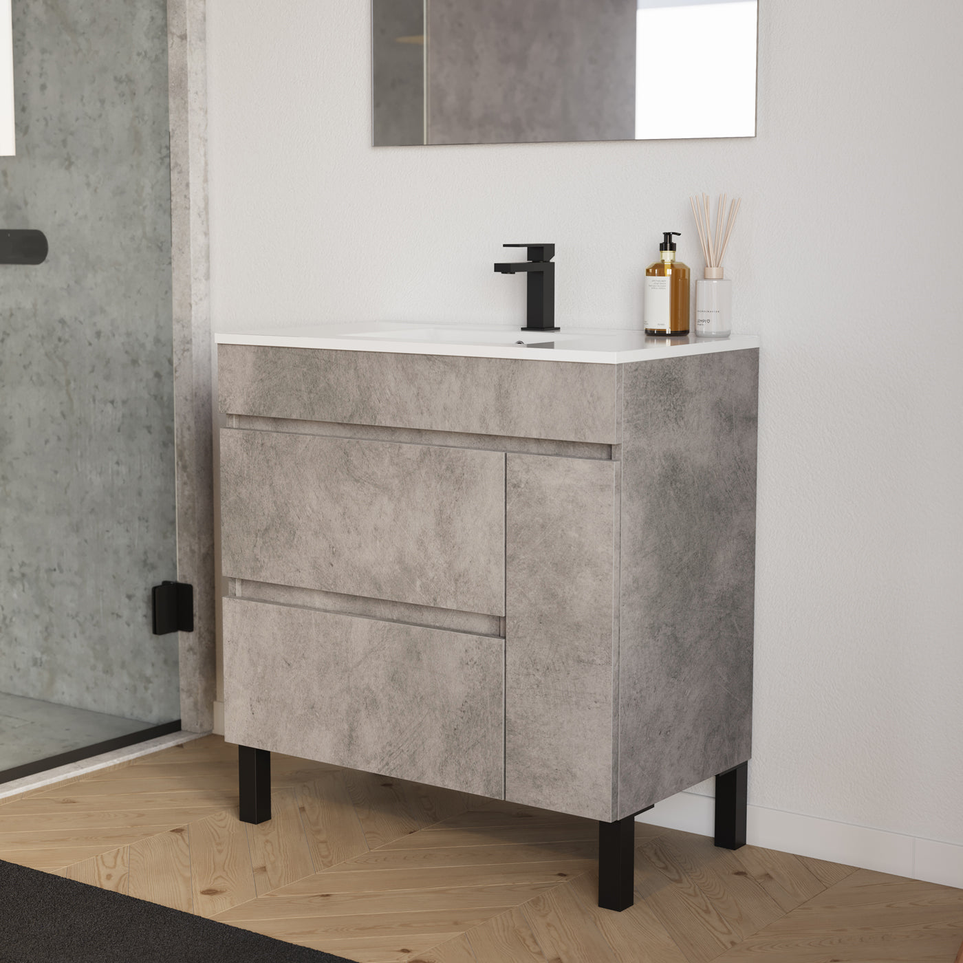 Meuble salle de bain LAZARO 80cm ciment vue profil