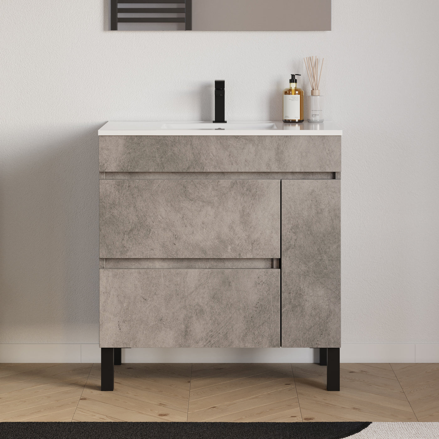 Meuble salle de bain LAZARO 80cm ciment avec vasque
