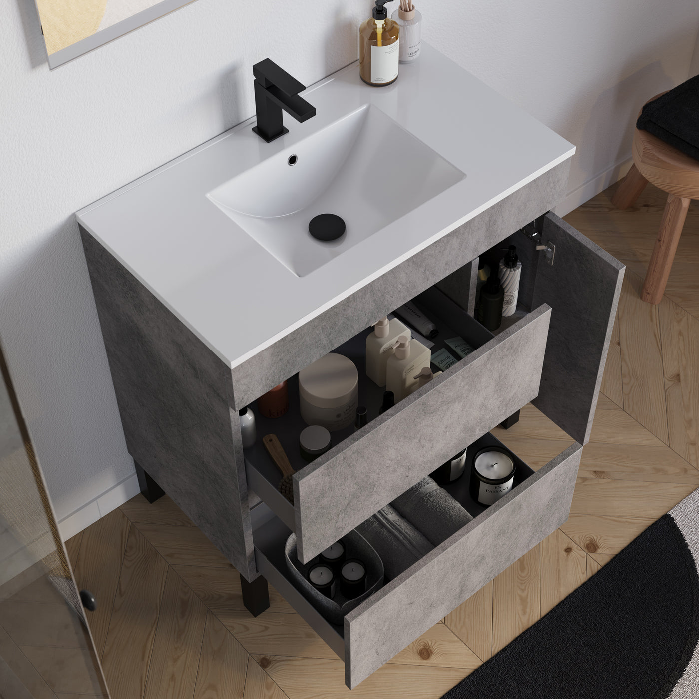 Meuble salle de bain LAZARO 80cm ciment vue dessus