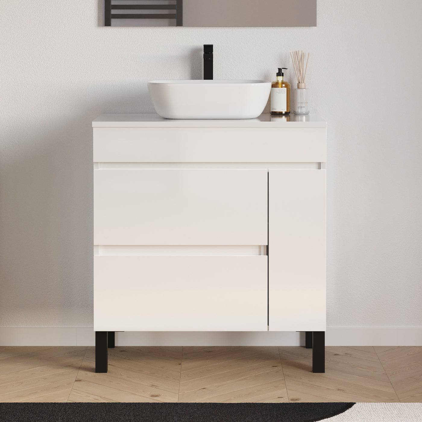 Meuble salle de bain LAZARO 80cm blanc avec vasque zeus