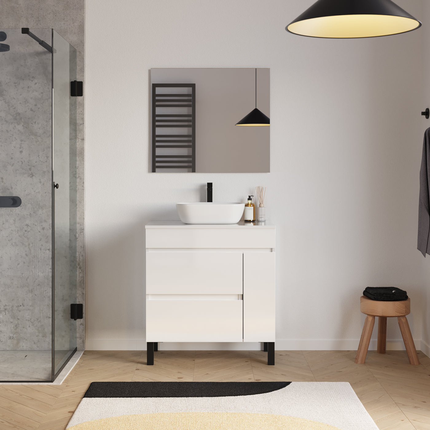 Meuble salle de bain LAZARO 80cm blanc vasque zeus