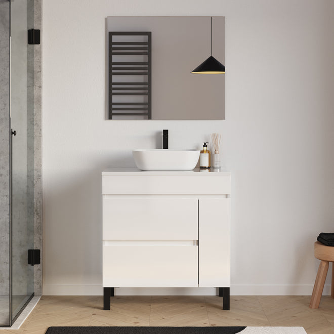 Meuble salle de bain LAZARO 80cm blanc avec vasque zeus miroir