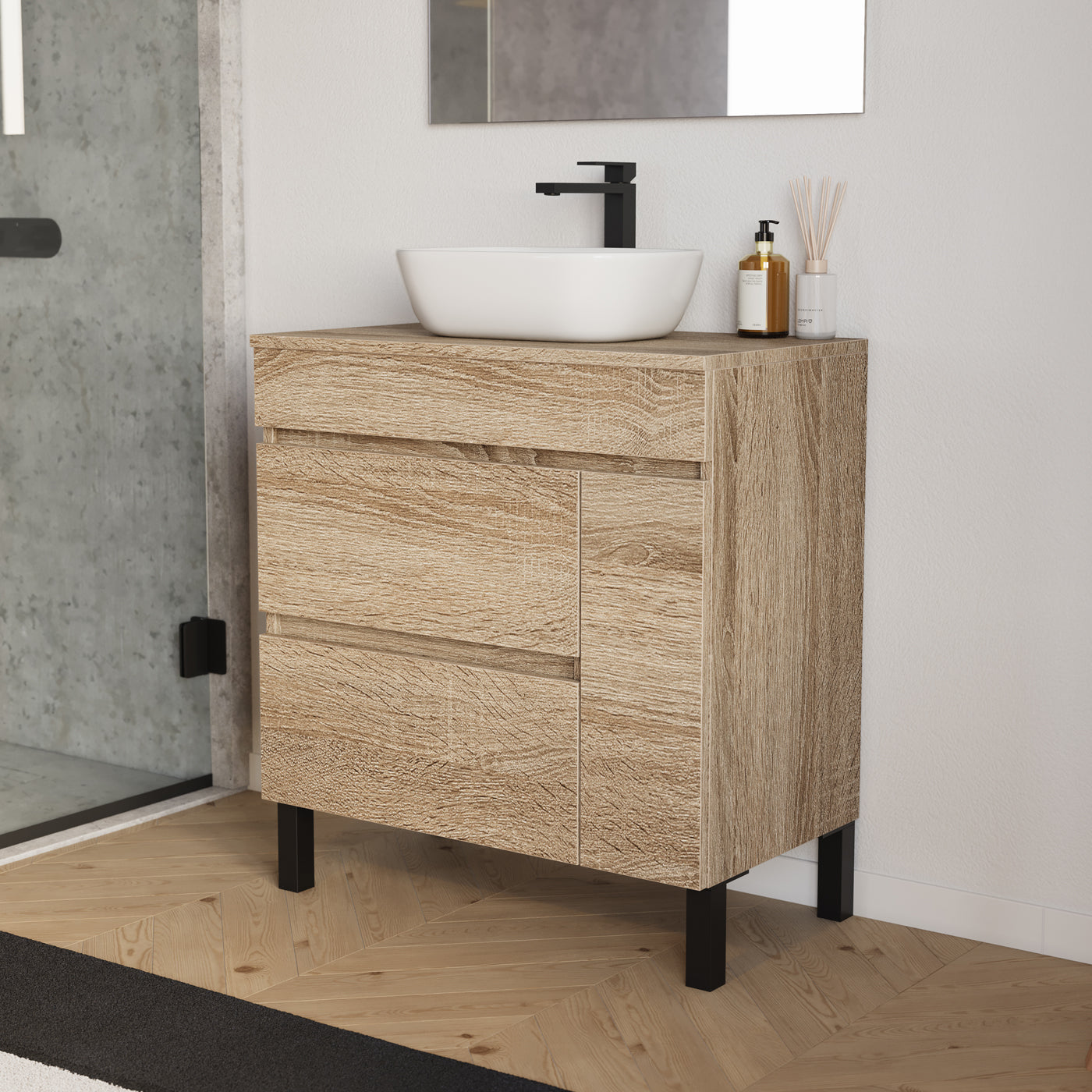 Meuble salle de bain LAZARO 80cm cambrian vasque zeus vue profil