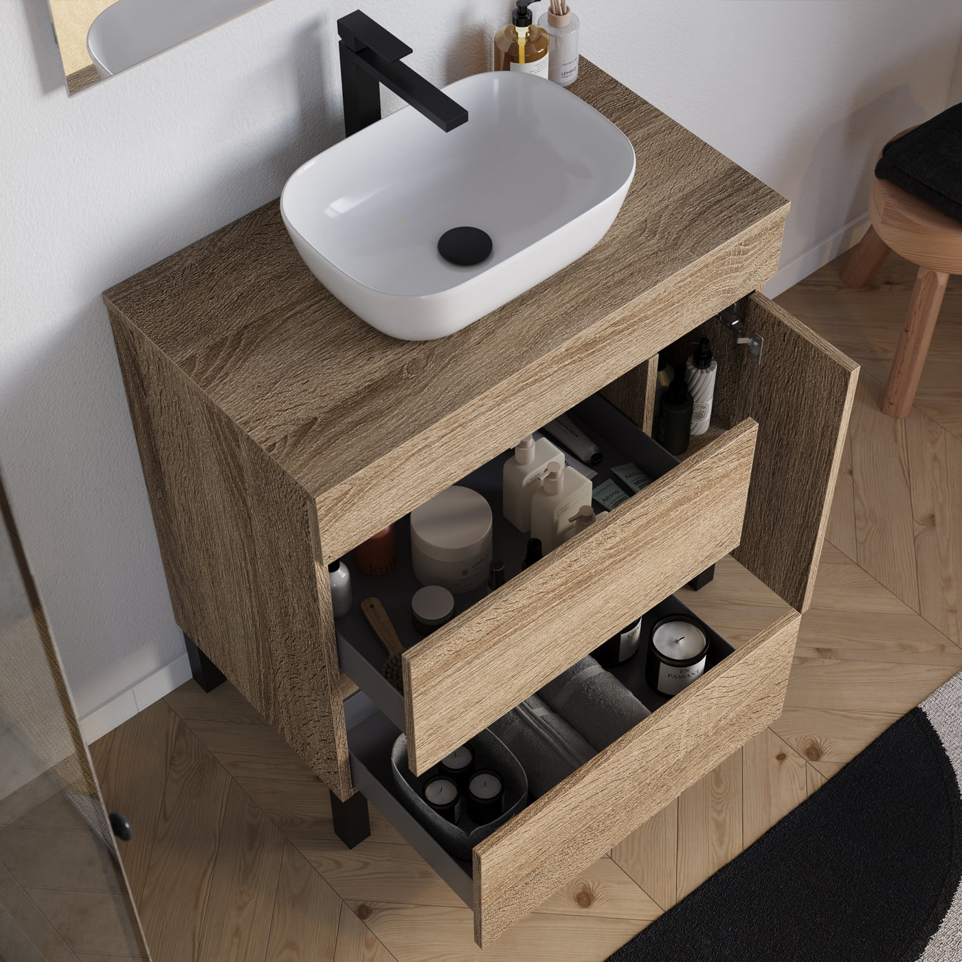 Meuble salle de bain LAZARO 80cm cambrian vasque zeus vue dessus