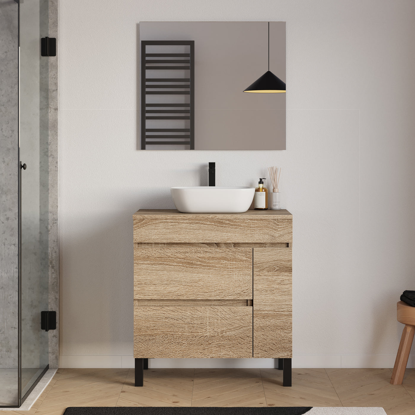 Meuble salle de bain LAZARO 80cm cambrian vasque zeus miroir