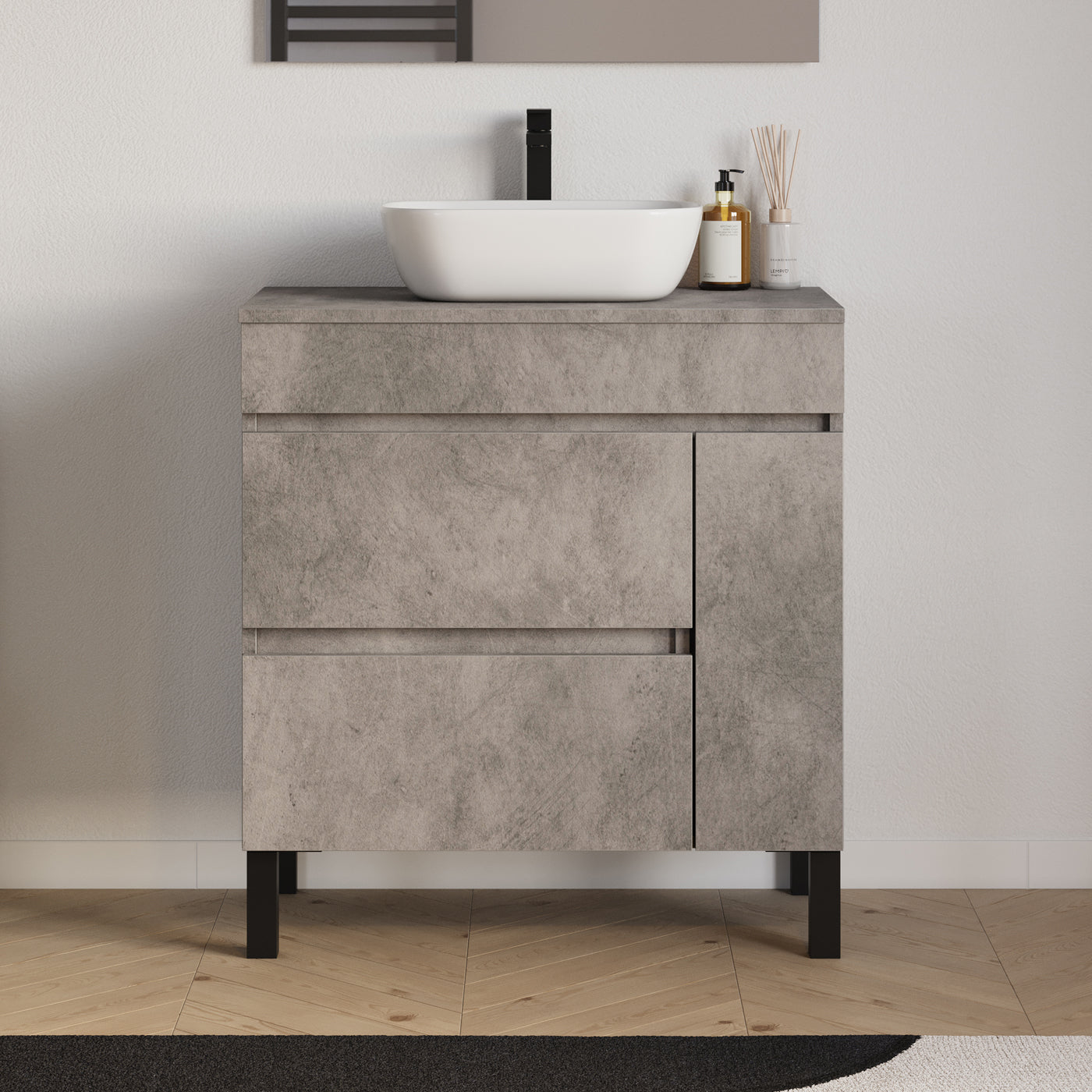 Meuble salle de bain LAZARO 80cm ciment avec vasque zeus