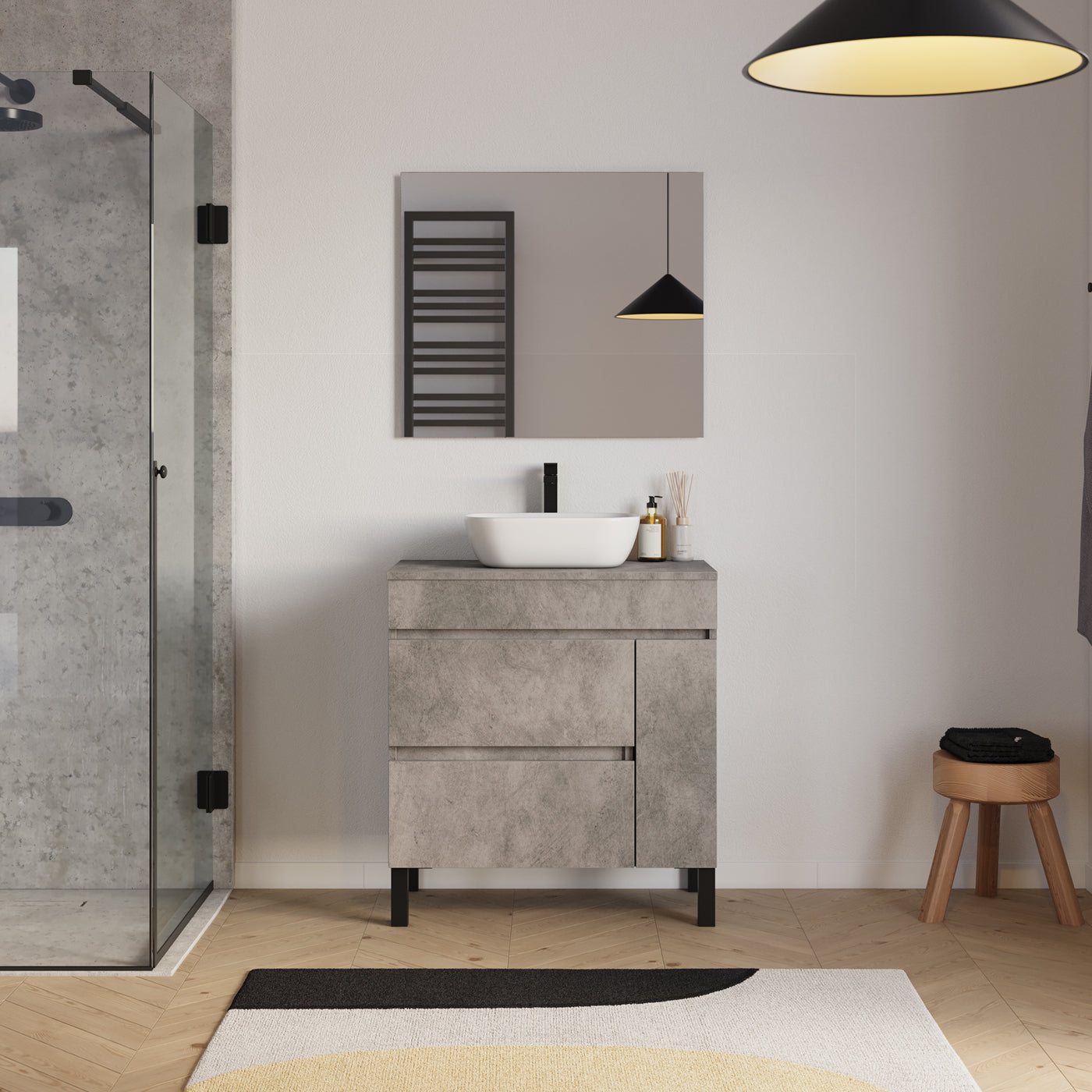 Meuble salle de bain LAZARO 80cm ciment vasque zeus
