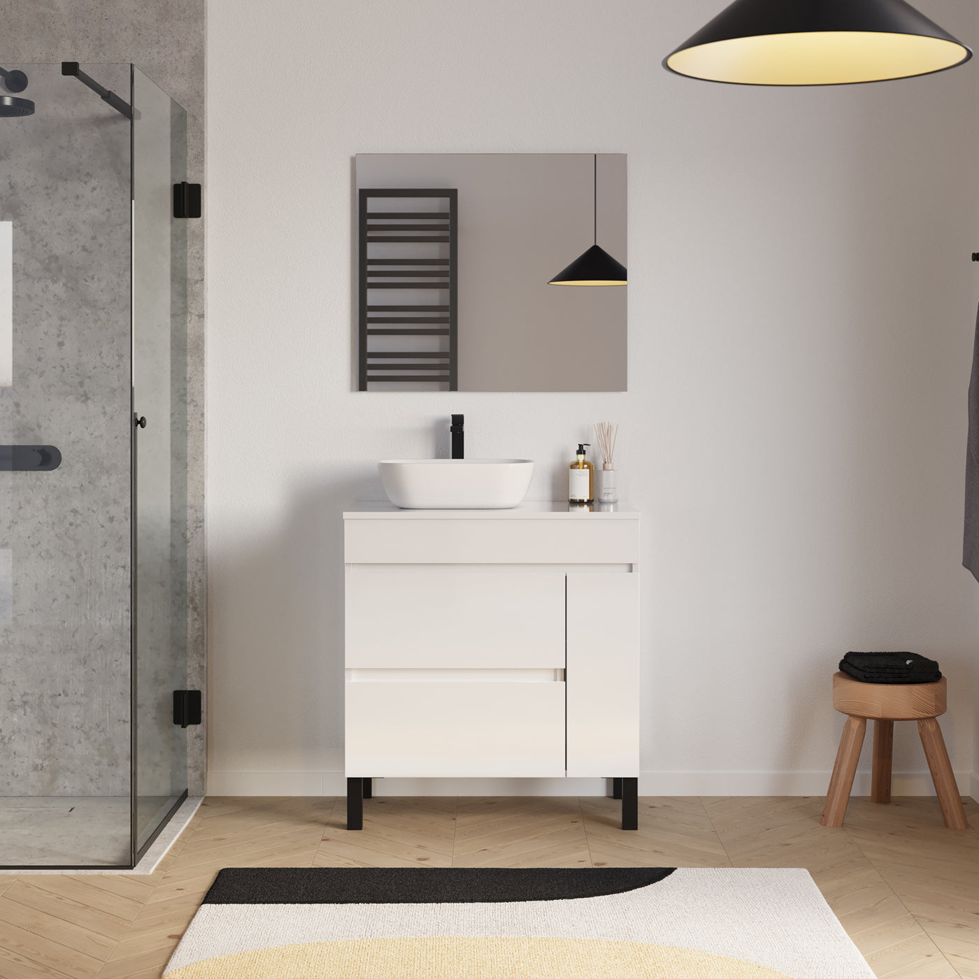 Meuble salle de bain LAZARO 80cm blanc vasque zeus gauche