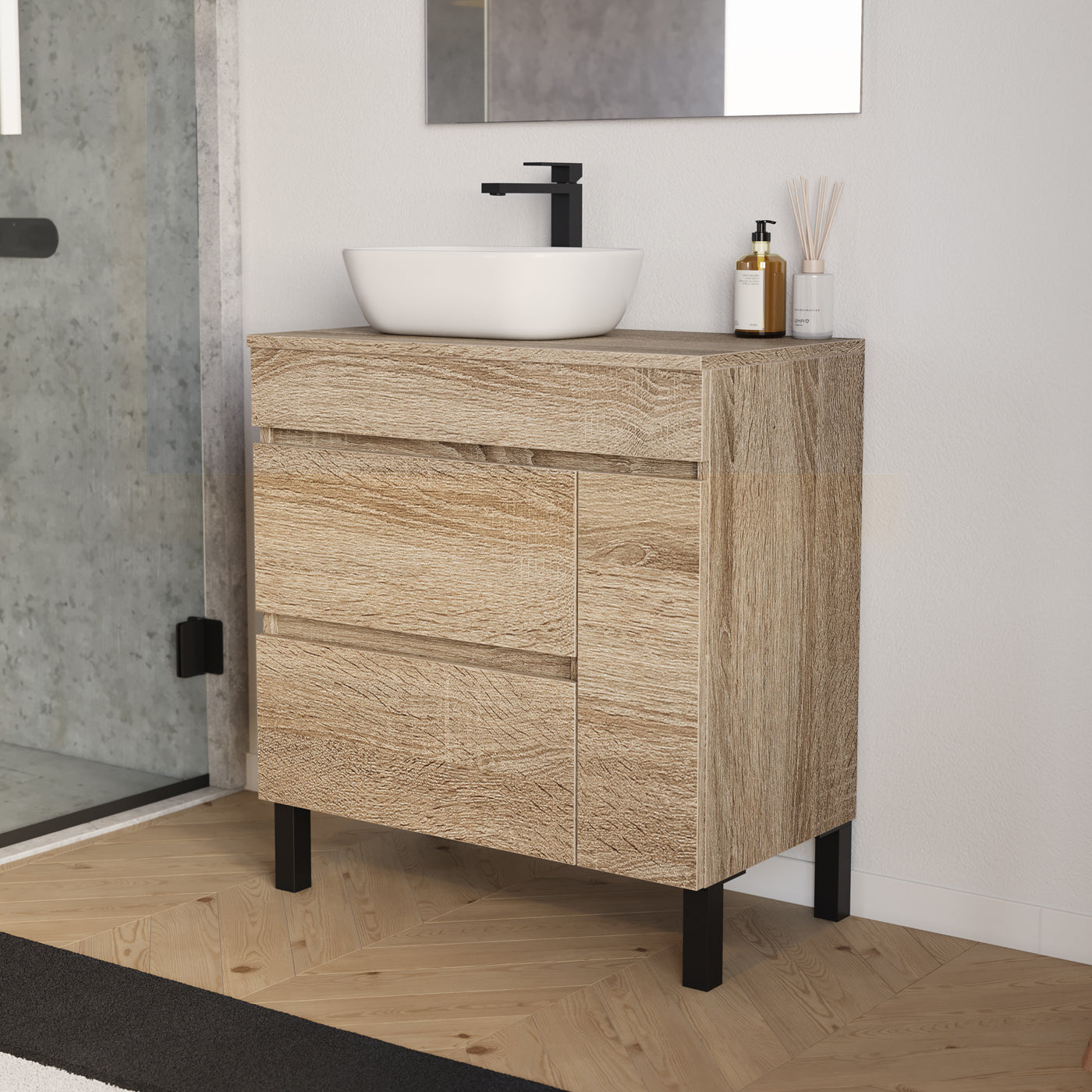 Meuble salle de bain LAZARO 80cm cambrian vasque zeus gauche vue profil
