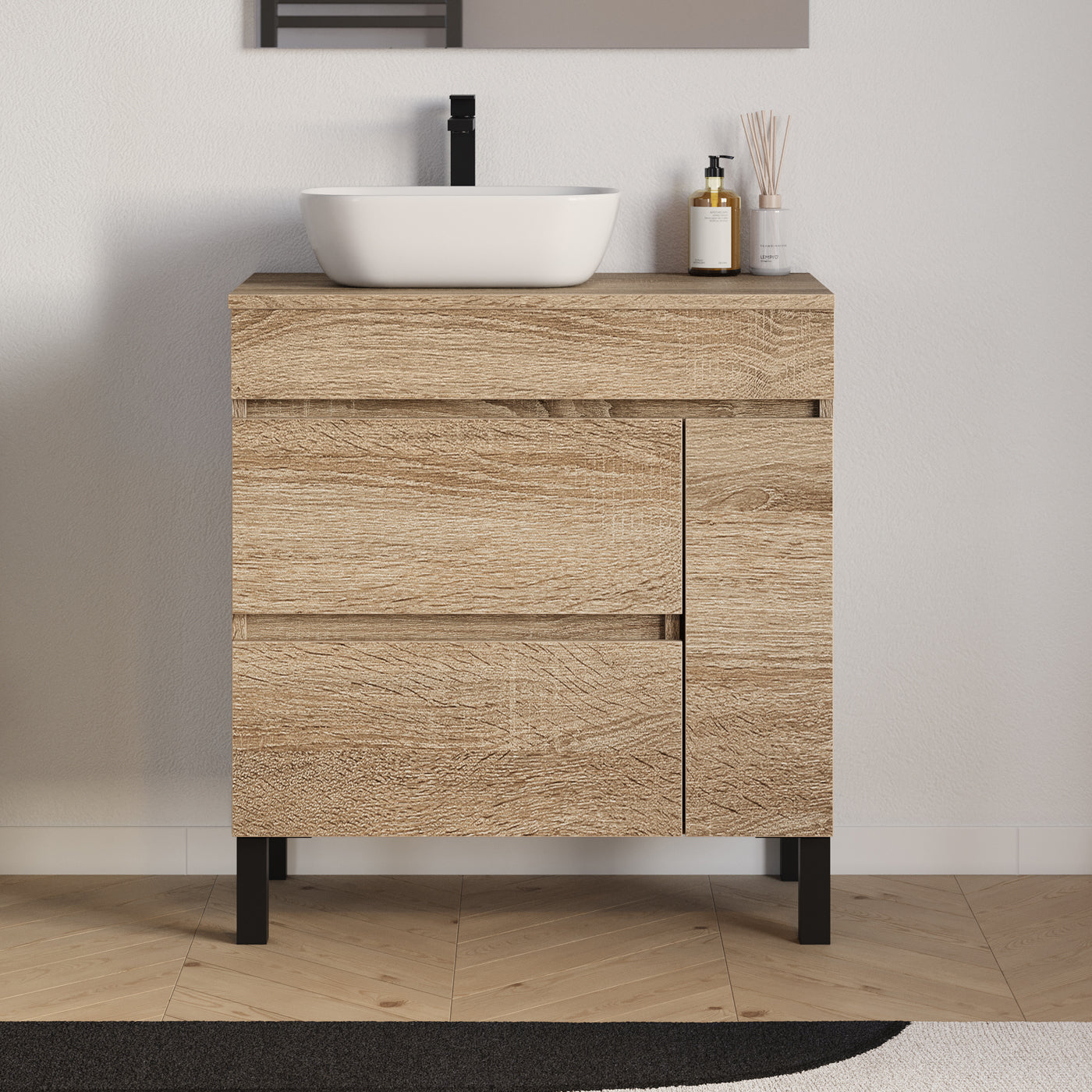 Meuble salle de bain LAZARO 80cm cambrian  avec vasque zeus gauche