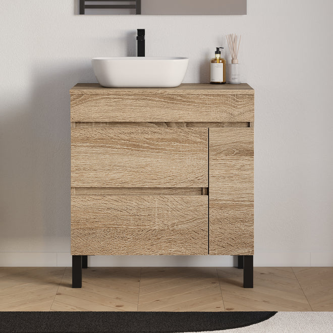 Meuble salle de bain LAZARO 80cm cambrian  avec vasque zeus gauche