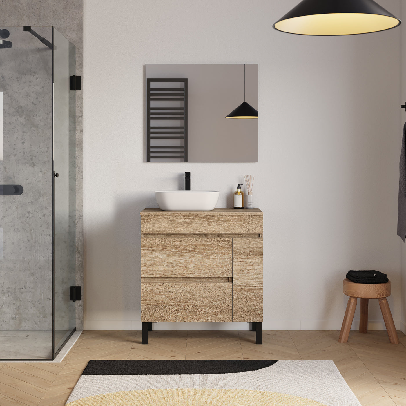 Meuble salle de bain LAZARO 80cm cambrian vasque zeus gauche miroir