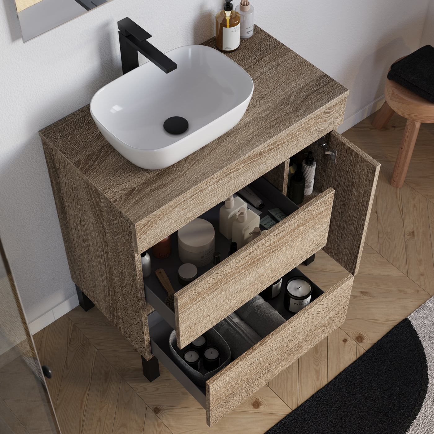 Meuble salle de bain LAZARO 80cm cambrian vasque zeus  gauche vue dessus