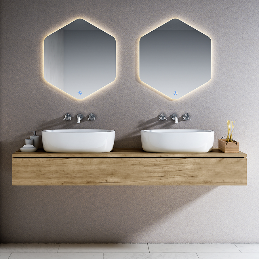 2 Miroirs éclairage LED de salle de bain LISSOS avec interrupteur tactile 80x70cm