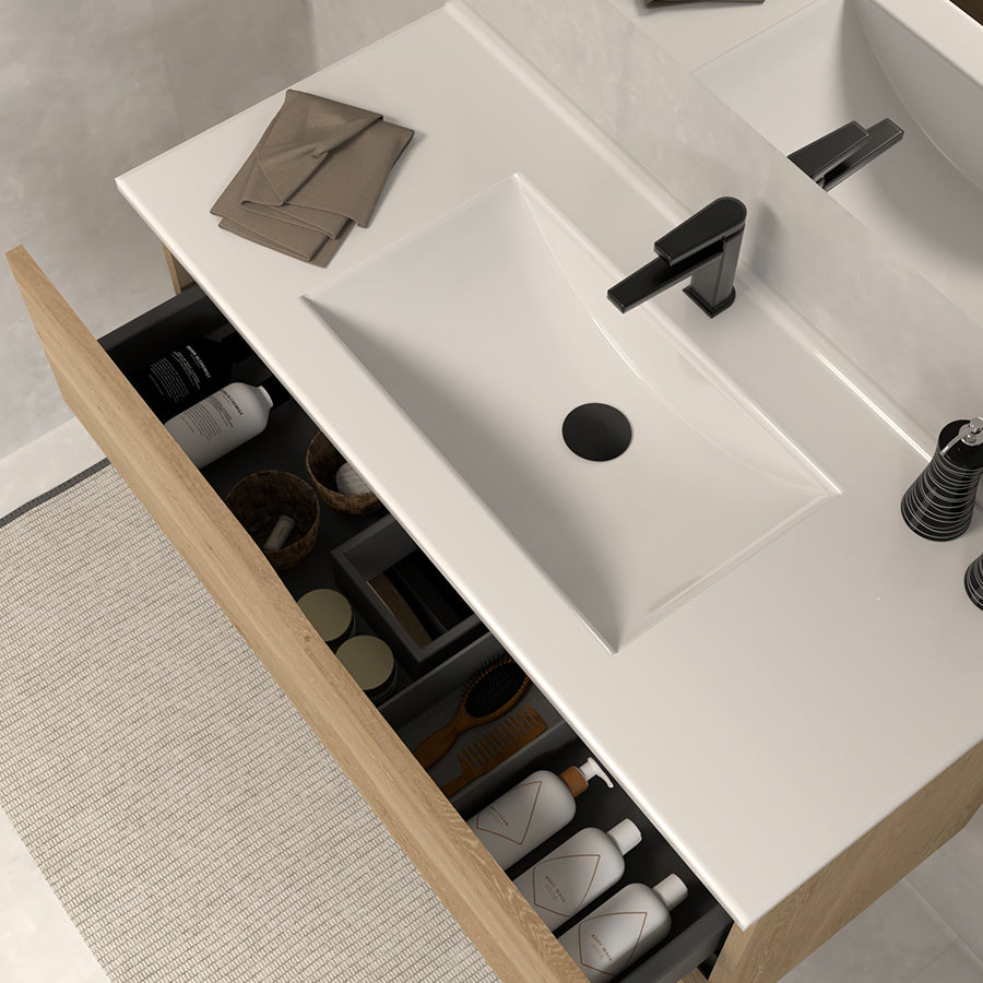 Meuble de salle de bain 70cm simple vasque - 2 tiroirs - sans miroir - LUNA