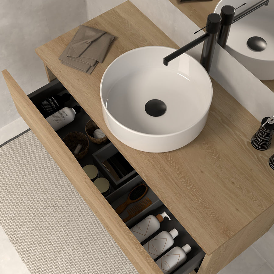 Meuble de salle de bain 60 avec plateau et vasque à poser - sans miroir - 2 tiroirs - LUNA