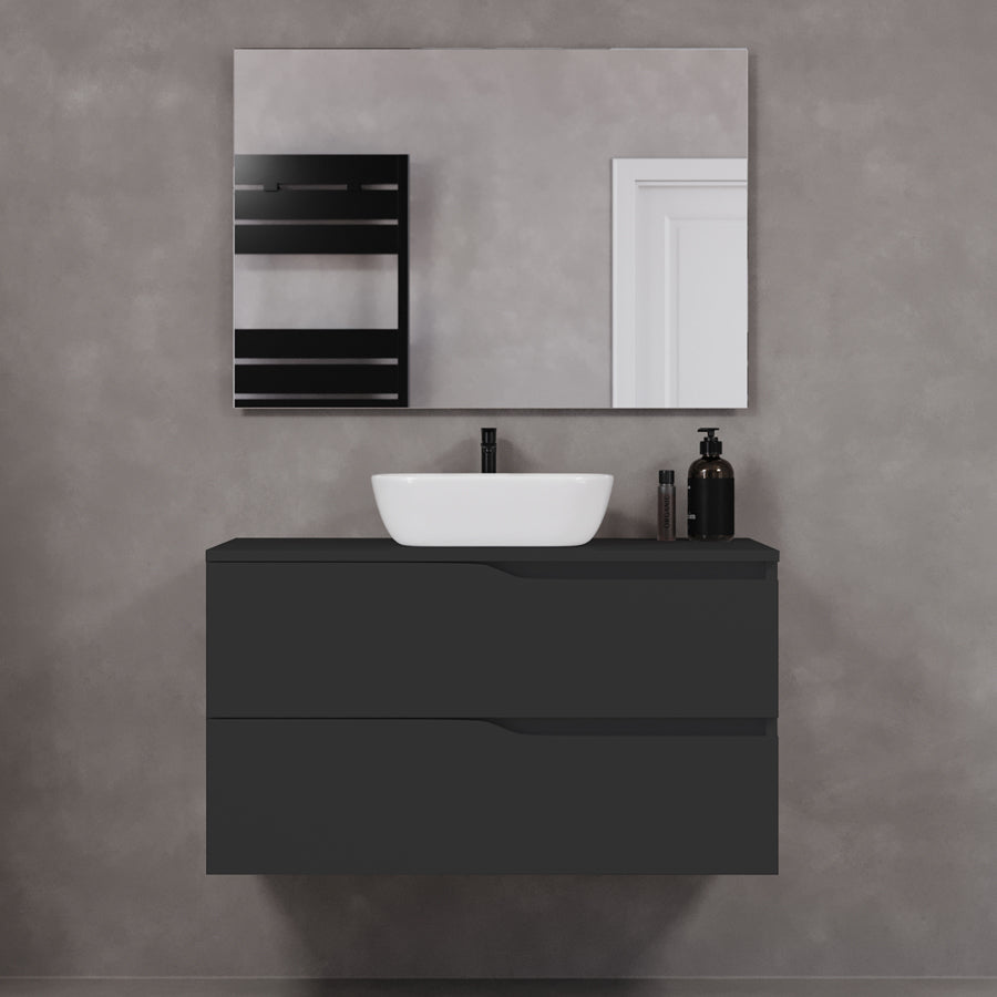 Meuble de salle de bain 90cm avec plateau et vasque à poser zeus - 2 tiroirs - LUNA