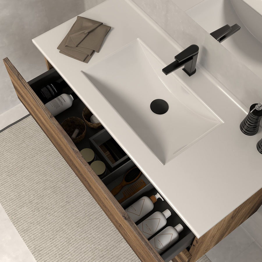 Meuble de salle de bain 70cm simple vasque - 2 tiroirs - sans miroir - LUNA