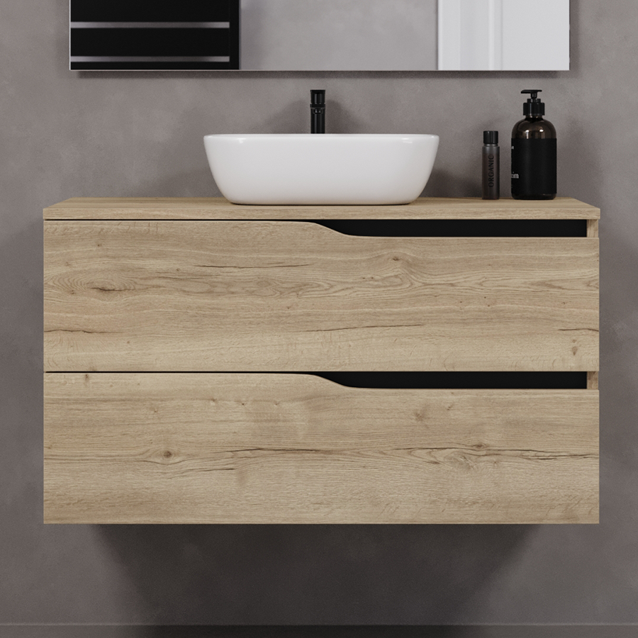 Meuble de salle de bain Luna 100 cm vasque zeus miel sans miroir
