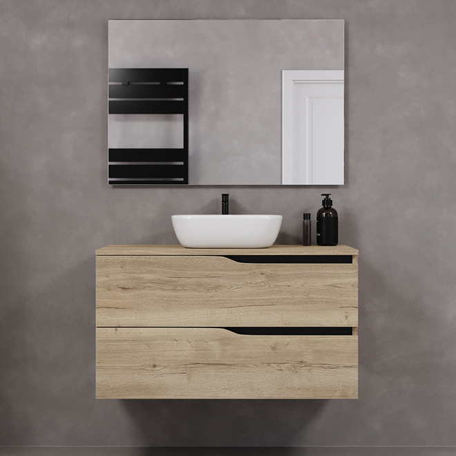 Meuble de salle de bain 100cm avec plateau et vasque à poser zeus - 2 tiroirs - LUNA