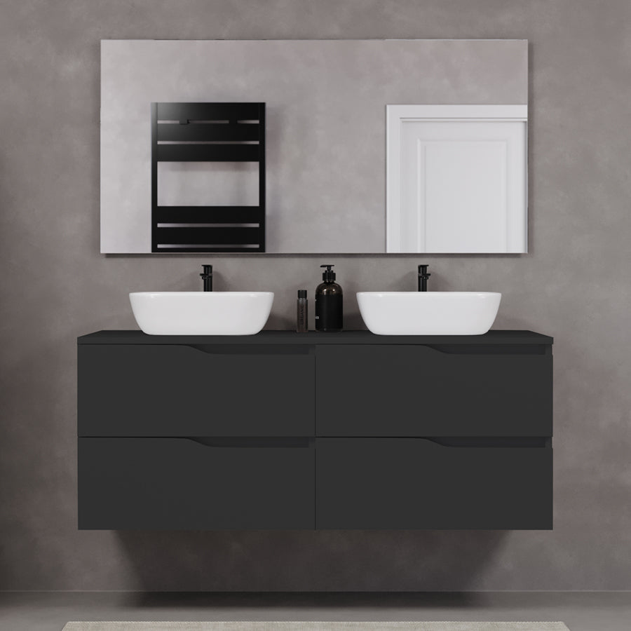 Meuble de salle de bain 140cm avec plateau et deux vasques à poser zeus - 4 tiroirs - LUNA