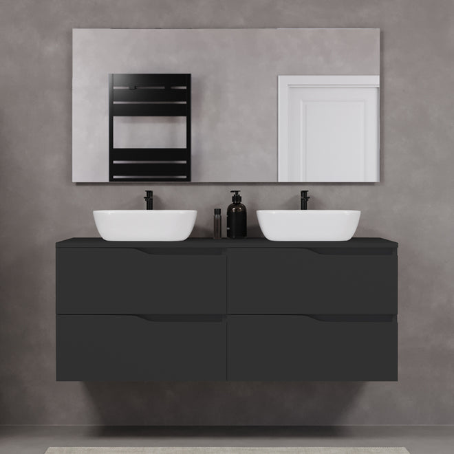 Meuble de salle de bain 140cm avec plateau et deux vasques à poser zeus - 4 tiroirs - LUNA