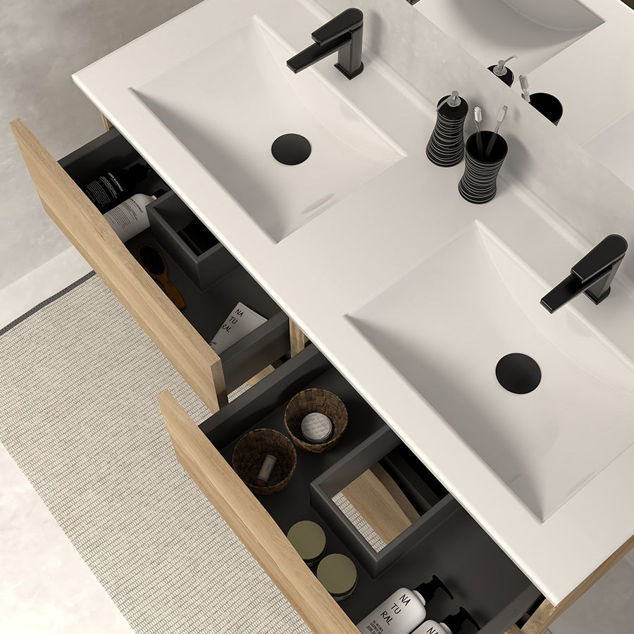 Meuble de salle de bain 140cm double vasque - 4 tiroirs - sans miroir - LUNA