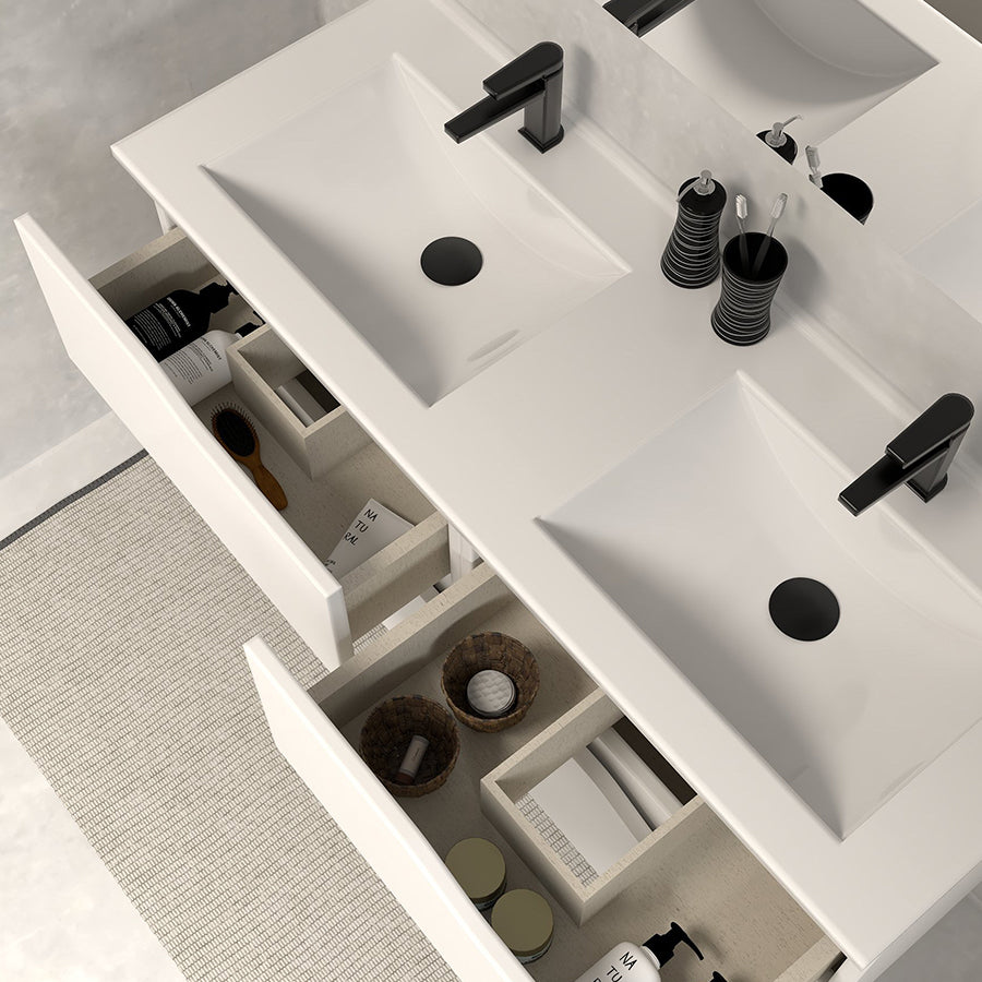 Meuble de salle de bain 140cm double vasque - 4 tiroirs - sans miroir - LUNA