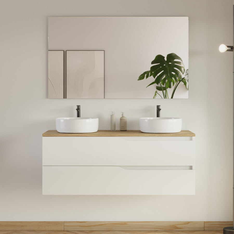Meuble de salle de bain 120cm avec plateau et 2 vasques à poser Ares - 2 tiroirs - LUNA